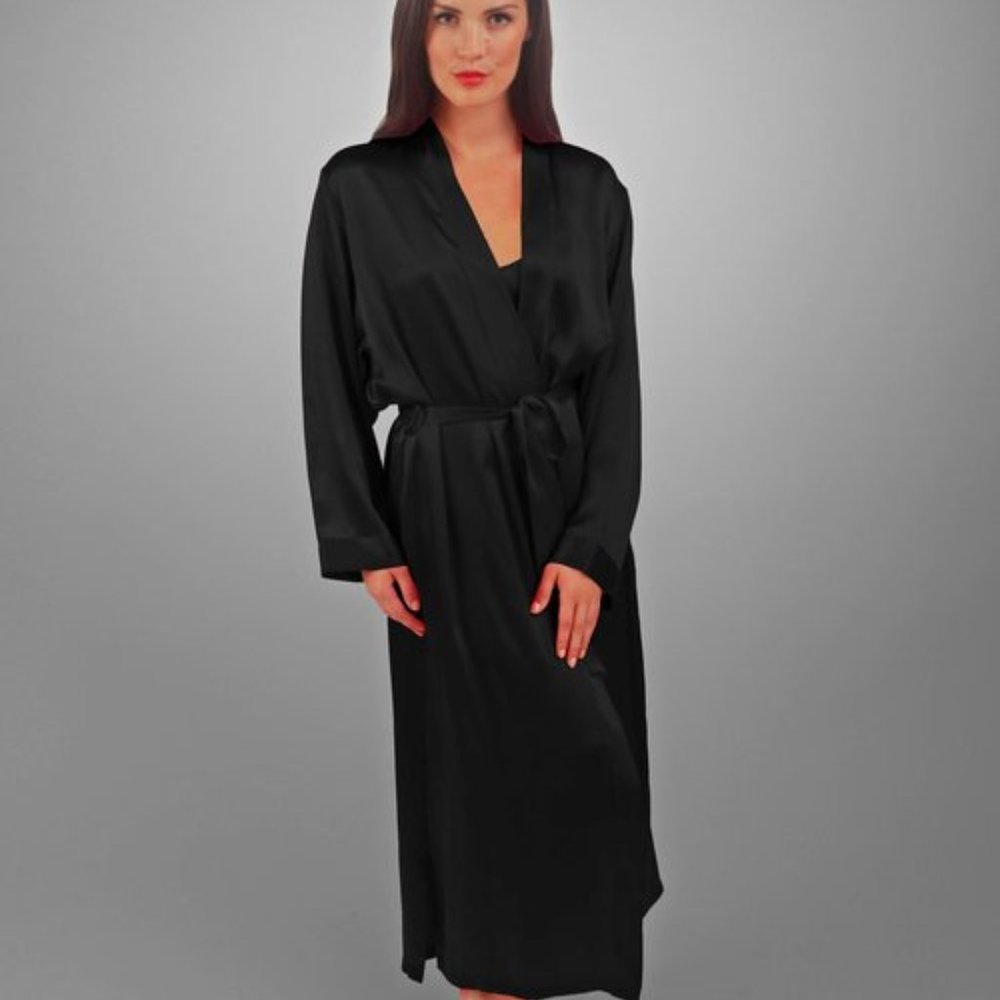 NWT LINDA HARTMAN CLASSIC KIMONO Long Robe BLACK